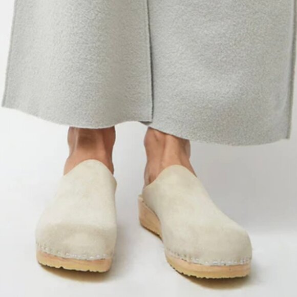 No. 6 Contour Suede Clog on Flat Base in Chalk White Suede - Picture 2 of 15